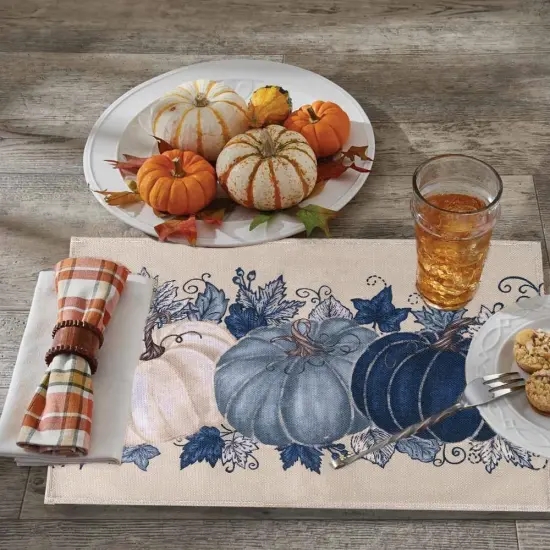 Set of 4 Fall Pumpkin Placemats - 12x18 Inch (Blue) {4}