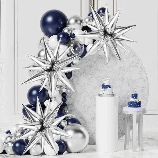 36 Pcs Silver Star Balloons Explosion 12 Point Foil Cone(Silver Star Cones) {2}