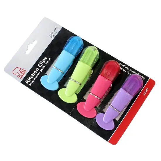 Chef Craft 4pc Plastic Magnetic Memo Clip / Bag Clip Set {3}