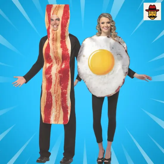 Bacon Slice and Fried Eggs Couples Costume Set Food Tunics Funny Breakfast Halloween Outfit {2}