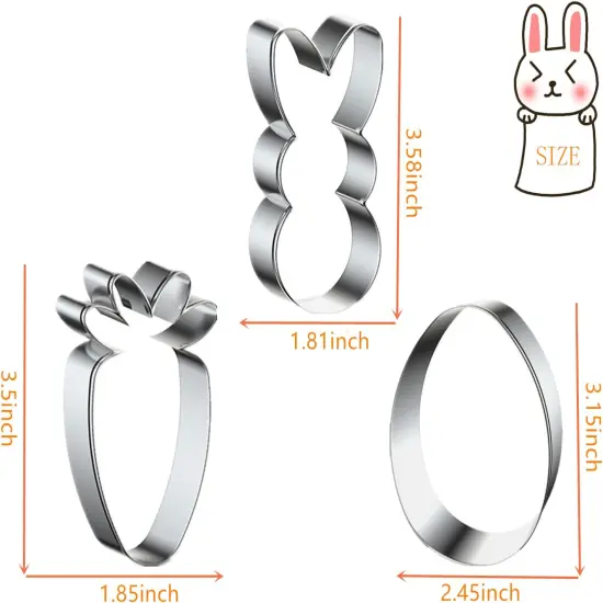 Easter Cookie Cutters, 3 Pieces Carrot Egg Bunny Rabbite Shapes Metal Cookie Cutters Stainless Steel Sets Holiday Themed Baking Kit {2}
