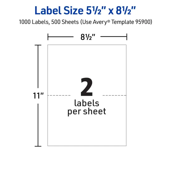 Avery Half-Sheet Printable Shipping Labels, 5.5" x 8.5" Customizable Stickers, White, 1,000 Blank Mailing Labels for Laser Printers (95900) {5}