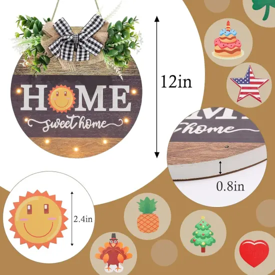 Interchangeable Seasonal Welcome Sign with Wreaths and LED Light {4}