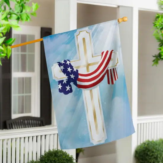 Flag Draped Cross 2 Sided Banner {2}