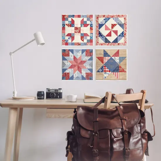 Stupell Industries Classic Patriotic Quilt Patterns 4pc Wall Plaque Set By Susan Arnot {2}
