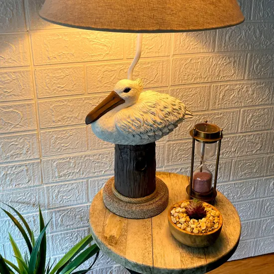 Coastal Pelican Table Lamp 23" Resin Nautical Beach Decor with Shade {5}
