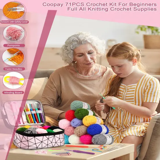 71PCS Crochet Starter Kit with 16 Colors Crochet Yarn & Instructions {3}