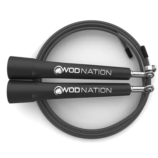 WOD Nation Adjustable Speed Jump Rope For Men, Women & Children - Blazing Fast Fitness Skipping Rope Perfect for Boxing, MMA, Endurance - Black {7}