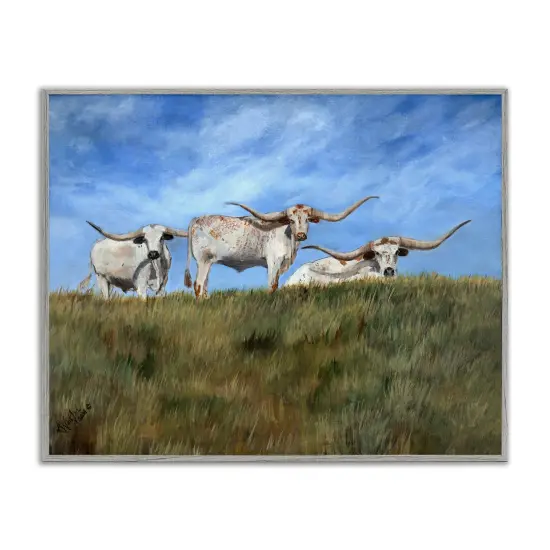 Stupell Industries White Longhorns over Hill Framed Giclee By Kathy Winkler {1}