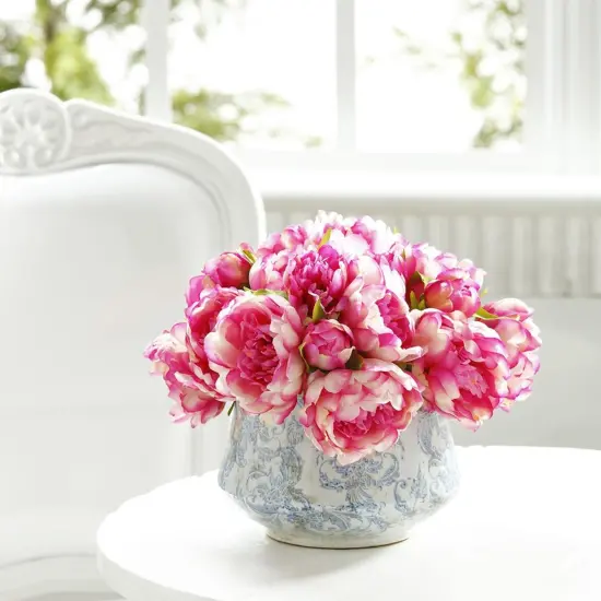 Allstate Two-Tone Peony Artificial Floral Bundle Spray - 9.5" - Pink {3}