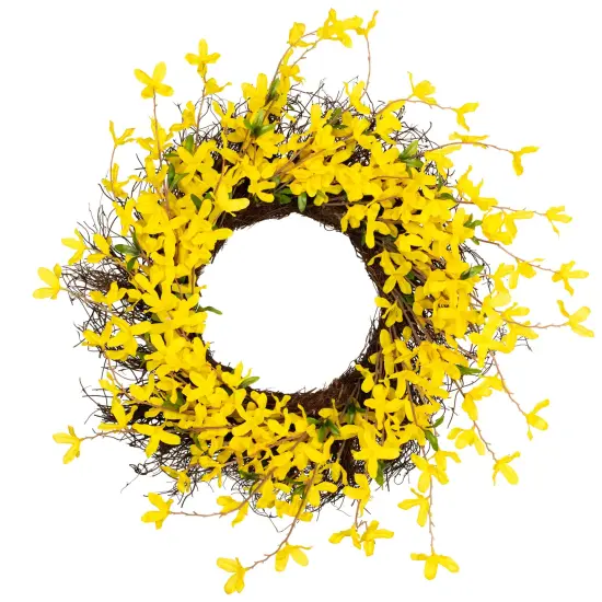 Northlight Forsythia and Grapevine Artificial Floral Wreath - Yellow - 24" {3}