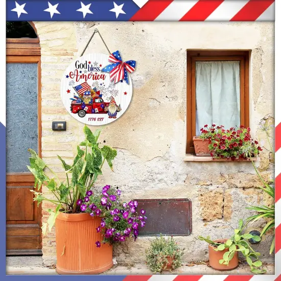 God Bless America Patriotic Door Sign 4th of July Hanging Decor(Red, White, And Blue) {5}
