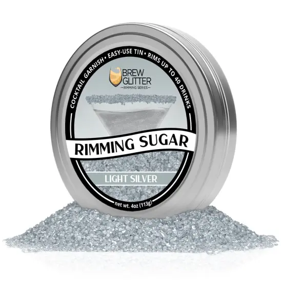 Brew Glitter - Light Silver Rimming Sugar (4oz, 1x Bar Tin) Cocktail Garnish for Mixed Drinks & Refreshments {4}