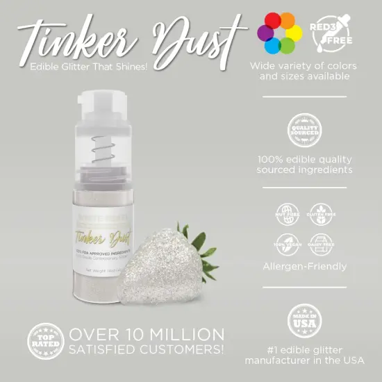 Bakell - White Pearl Tinker Dust Edible Glitter (4g, 1x Mini Spray Pump) for Food, Desserts, and Beverages! {2}