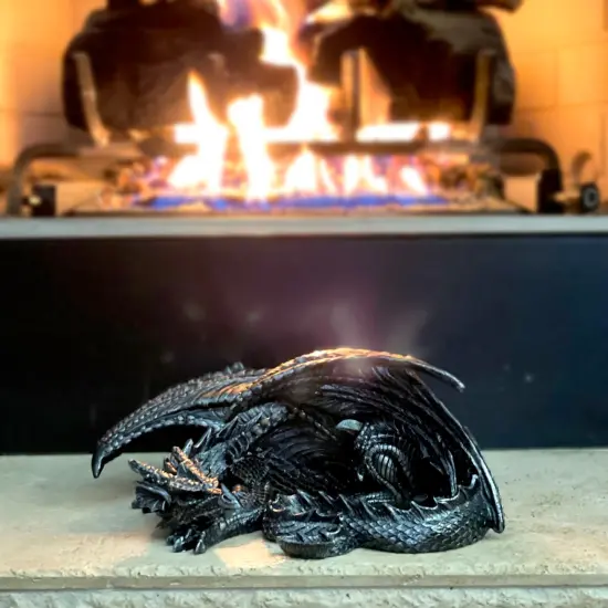 Somasaurus Metallic Black Gothic Sleeping Dragon Statue 12 in. {5}