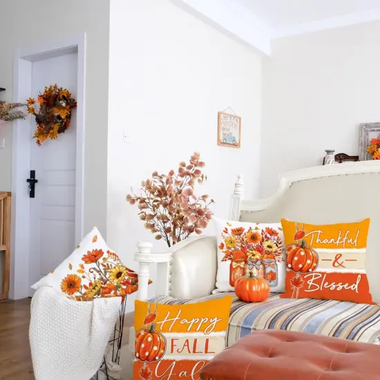 Set of 4 Fall Throw Pillow Covers 20x20 Inch {5}