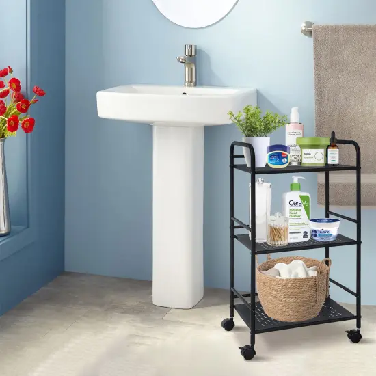 3-Tier Rolling Utility Cart &ndash; Metal Storage Organizer with Wheels Black {6}