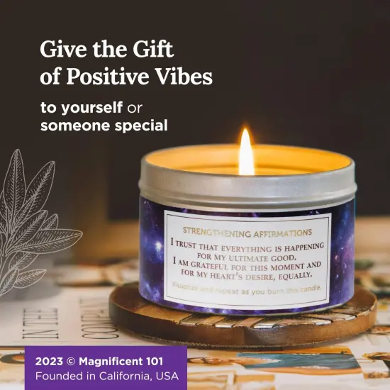 Magnificent 101 Long Lasting Affirmation Tin Candle with Sage, Cedar & Palo Santo Scented | 6 Oz - 35 Hour Burn | Made of Soy Wax for Energy Cleansing, Manifestation | Thank You Universe Multicolor {6}