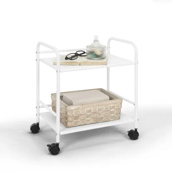 2-Tier Metal Rolling Utility Cart &ndash; Mobile Storage Shelf with Caster WheelsC White {7}