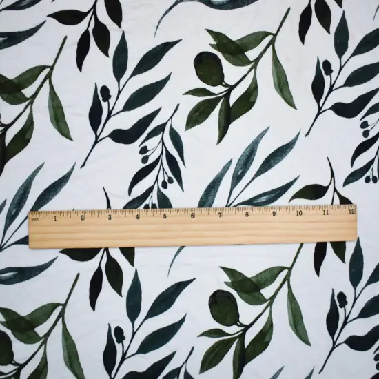 Green-White Rayon Modal Leaves Printed Stretch Spandex Jersey Knit Fabric By the Yard {4}