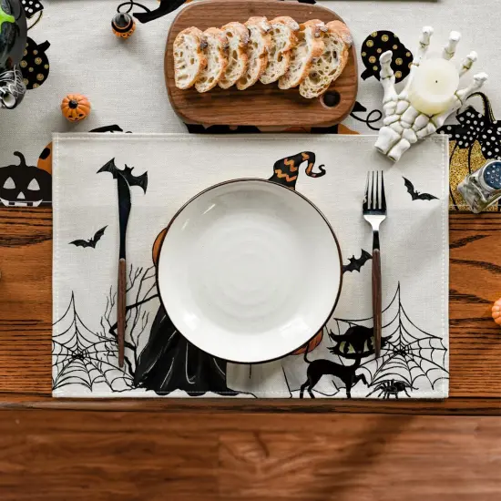 Ghost Halloween Placemats Set of 4(Black/Beige) {2}