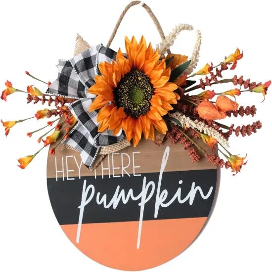 Fall Wreath Hey There Pumpkin Welcome Hanging Sign (Orange) {1}