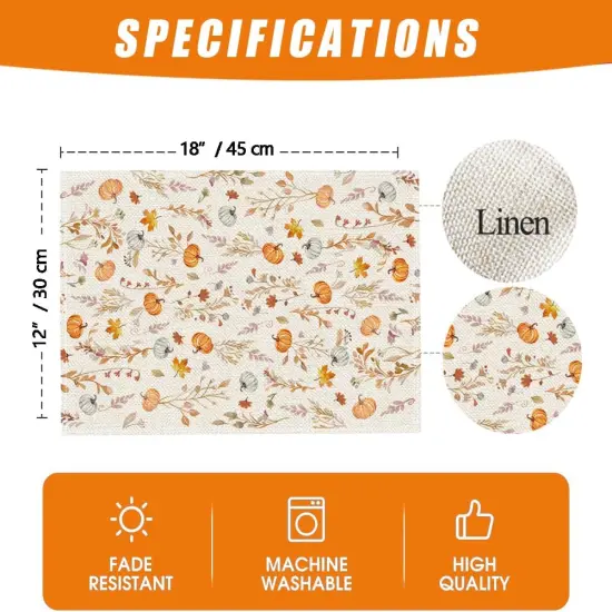 Set of 4 Pumpkins Fall Placemats - 12x18 Inch (Multicolor) {4}