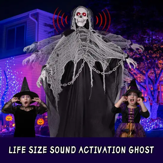 Activated Skeleton Ghost with Adjustable Arms - Halloween Animatronic {2}