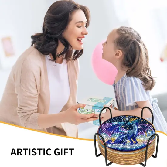 Dragon Diamond Art Coasters Kit: 8 Pcs Fantastic Dragon Diamond Painting Coasters with Holder and Cork Pads, DIY Coaster Craft Set for Adults Beginners Home Decor Gifts {4}