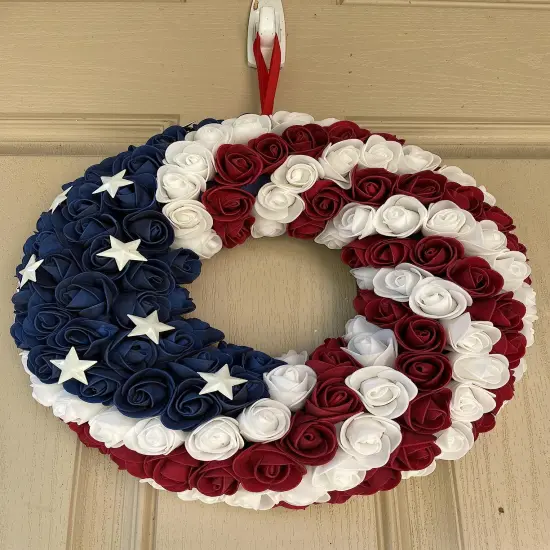 13 inch Patriotic Red White Blue Wreath for Front Door Independence Day Memorial Day Forth of July {2}