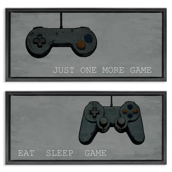 Stupell Industries Gamer Phrases on Grey 2pc Floating Frame Set Design by Kim Allen {1}
