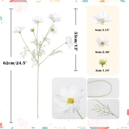 Summer Daisy Flowers Artificial White Cosmos Tabletop Decor Silk Flowers 5PCS Fake Wildflowers Artificial Daisies Faux Flowers for Living Room Decor Wedding Bouquets for Bride (White) {2}