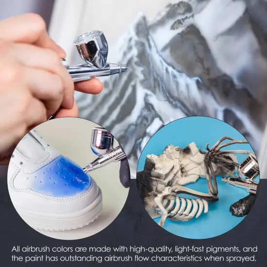 6 Color Starter Acrylic Airbrush Paint Set; Primary Opaque Colors plus Reducer & Cleaner, 1 oz. Bottles {6}