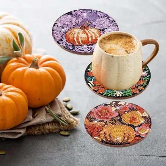 8 Pcs Fall Pumpkin Diamond Art Painting Coasters Kits {4}