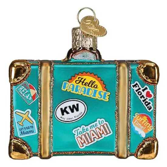 Old World Christmas 2.5 Inch Miami Suitcase Christmas Tree Ornament , Travel Vacation Florida Multicolored {2}