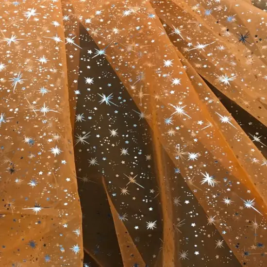 1 Yard Orange Organza with Silver Foil Stars Sheer Polyester Fabric for Costumes, Decor, and Crafts 58/60&Prime; Wide {3}