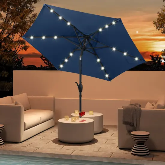 Costway 7.5 ft Solar Powered Patio Umbrella with LED Lights Push Button Tilt Crank Handle Beige/Gray/Navy/Black/Brown/Red {1}