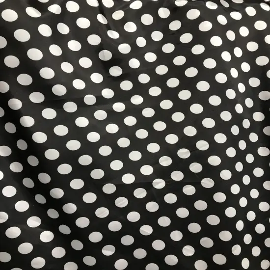 1 Yard White Polka Dot Satin Fabric Black Background Lightweight Shiny Polyester Quarter Size Dots 59/60 Inches Width {4}