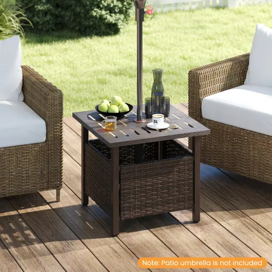 Costway Outdoor Side Table with 1.93" Umbrella Hole Zinc-iron Alloy Tabletop for Poolside {4}