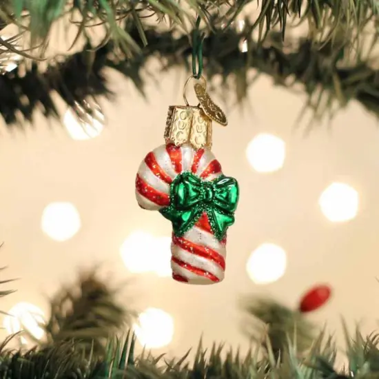 Old World Christmas 1.75 In Mini Candy Cane Christmas Tree Ornament , Green Bow Striped Red {3}