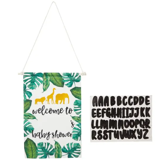 Custom Safari Baby Shower Decorations Canvas Welcome Sign with Sticker Sheets (3 Pieces) Green {1}