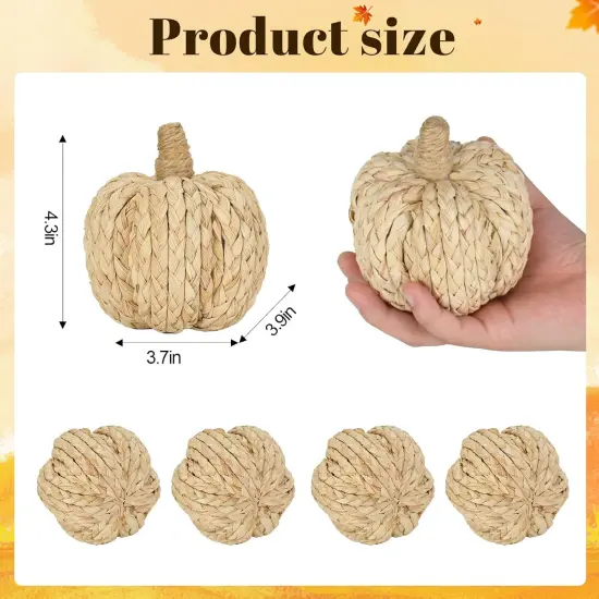 4.3 Inches Braided Cornhusk Pumpkin Decor Set of 4 as Centerpieces for Tables {2}