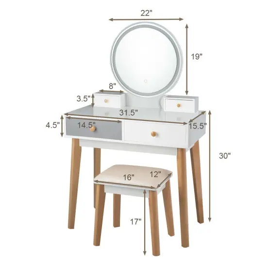 Costway Vanity Table 3 Color Lighting Modes MakeUp Stool Jewelry {3}