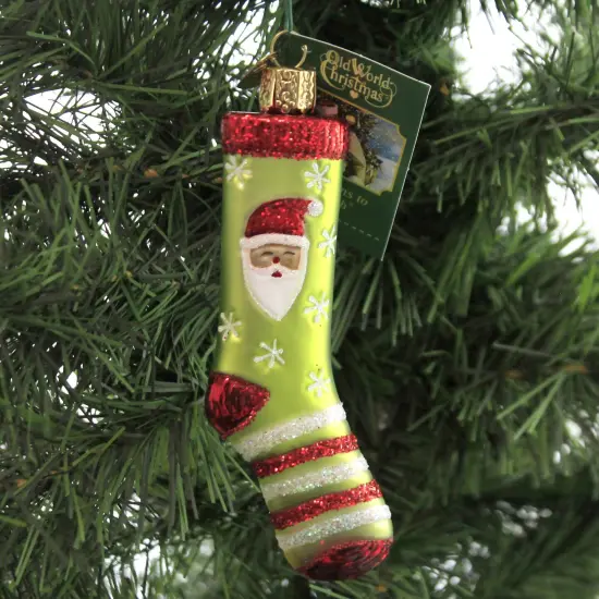 Old World Christmas 4.75 In Christmas Sock Tree Ornament , Ornament Santa Snowflake Green {3}