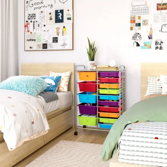 Seville Classics 15-Drawer Organizer Cart, 25.2" W x 15.3" D x 38.2" H Multicolor {7}