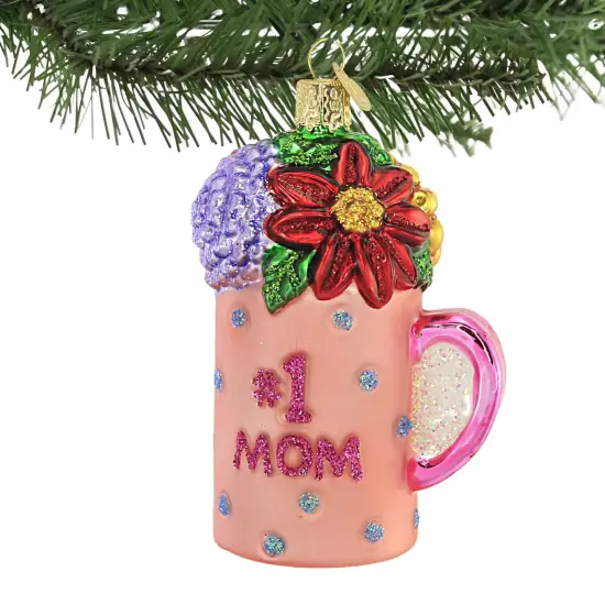 Old World Christmas 4.0 Inch Best Mom Mug Tree Ornament , Number One Unconditional Pink {3}