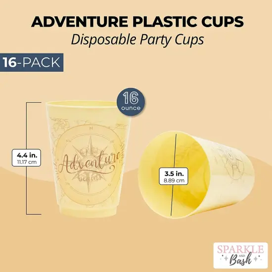Plastic Party Cups, A New Adventure Begins (Yellow, 16 oz, 16 Pack) {2}