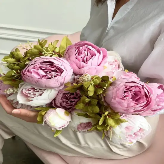 Silk Peony Bouquet, Lavender&ndash; Vintage Artificial Peonies for Wedding, Home, and Office Decor, Light Purple {4}
