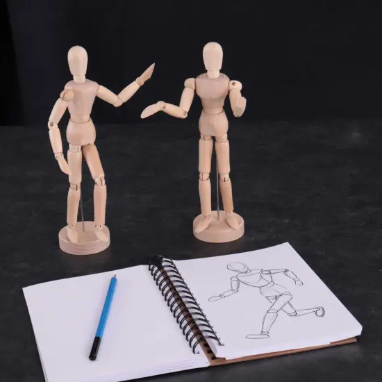 Wood 12" Artist Drawing Manikin Articulated Mannequin with Base and Flexible Body - Perfect For Drawing the Human Figure (12" Pair - Male & Female) {6}