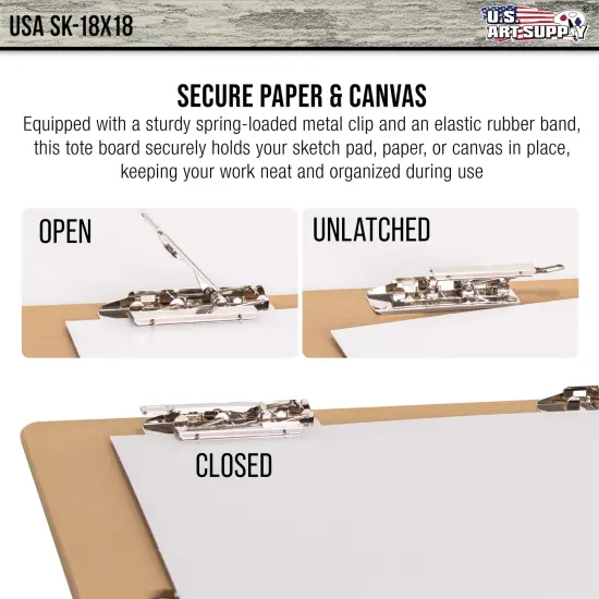 18" x 18" Artist Sketch Tote Board - Lightweight Hardboard Drawing Board with Handle, Clip & Rubber Band for Art, Sketching, Travel, Studio {4}